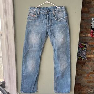 Diesel Men's Faded Blue Straight Jeans